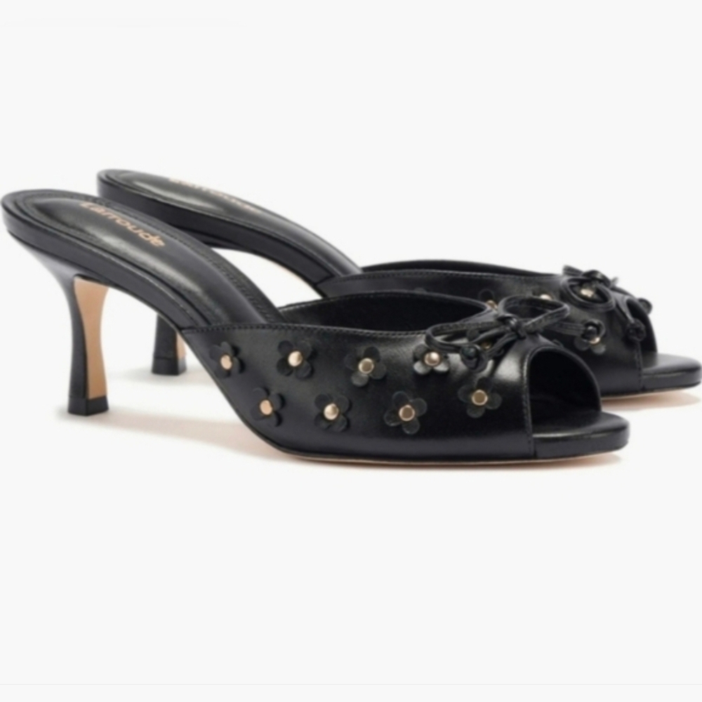 Larroude Jasmine Studded Mule Peep Toe Heel Slip-On Black Women's 8.5 NWT NIB